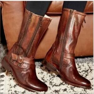 Bed Stu Hustle Leather Mid Calf Zipper Boots 6.5 Teak Rowan